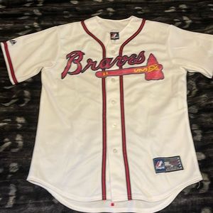 Majestic Atlanta Braves White Red Button-Up Jersey